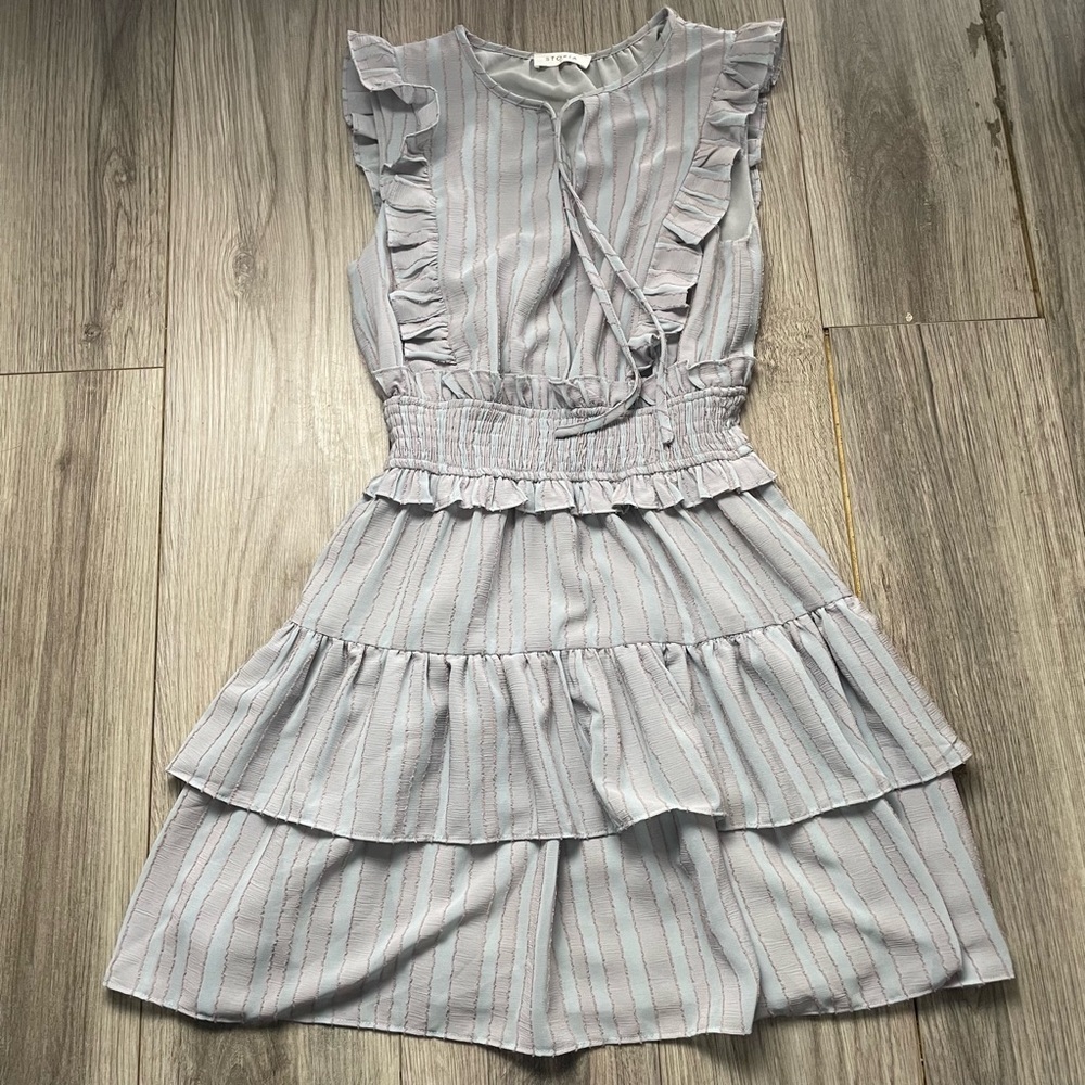 Storia Ruched Ruffle Pastel Stripe Dress‎ Small